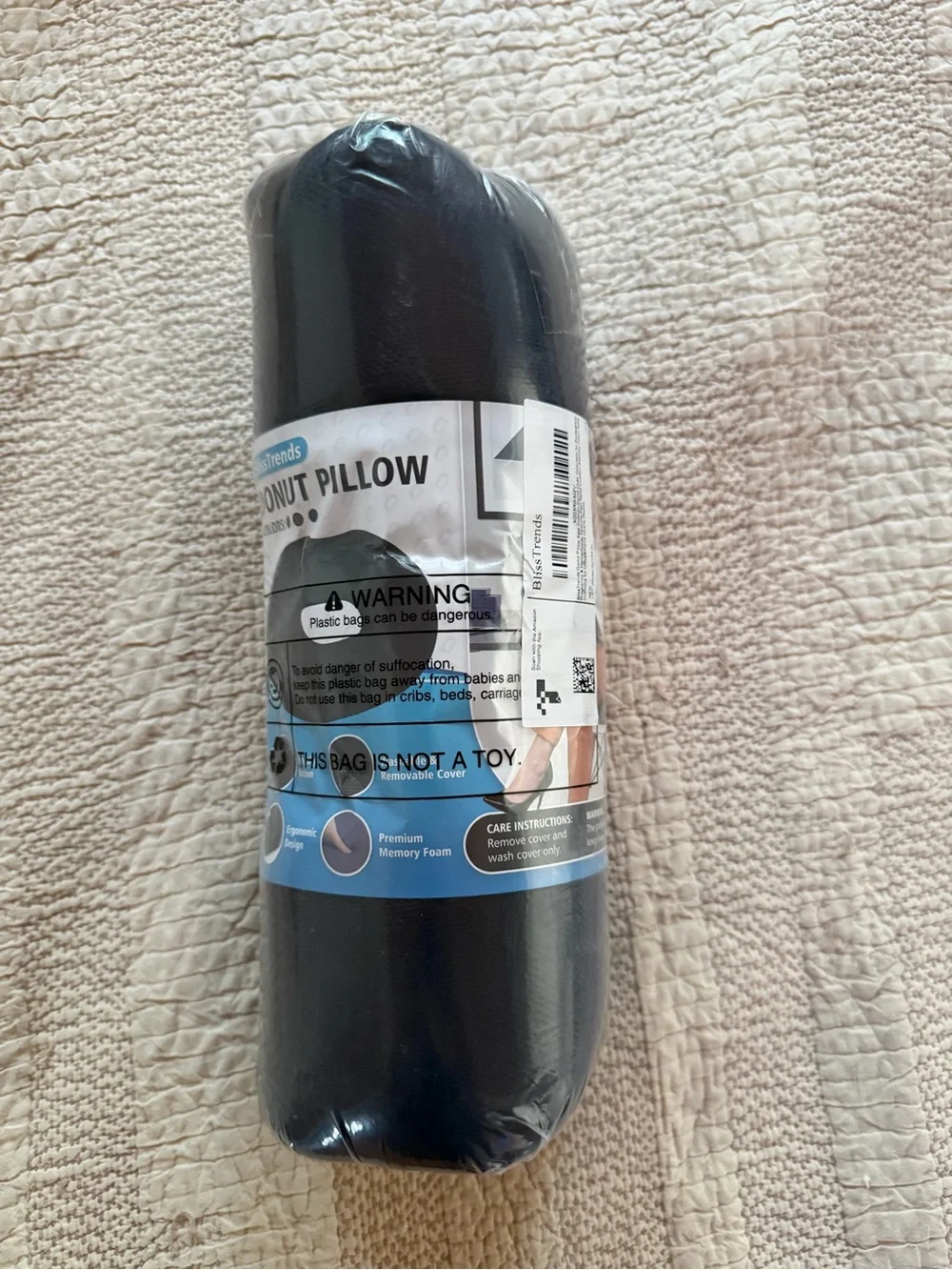 NWT Black Donut Pillow - Premium Support